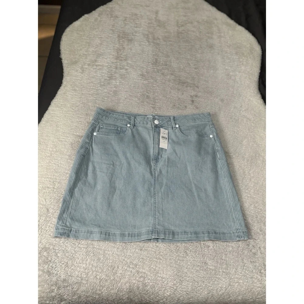 New Loft Denim‎ Blue Striped A Line Americana Skirt Size 10 Bottom Stretch